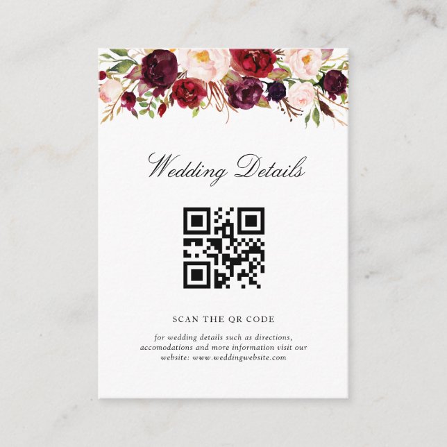 carte de détails du mariage de code ou de bordeaux (Devant)
