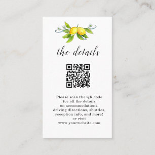 Carte de détails du mariage de code QR citrons vin
