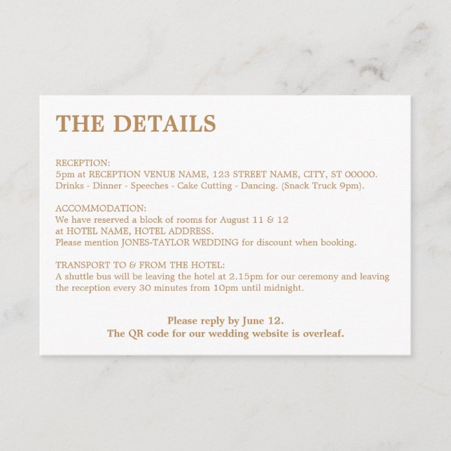 Carte de détails du Mariage de code QR en blanc do (Devant)