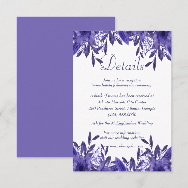 Carte de détails du Mariage de feuillage bleu viol (Devant / Derrière)