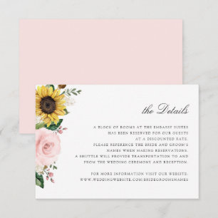 Carte de détails du Mariage de fleurs blanches ros