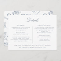 Carte de détails du Mariage de fleurs bleu foncé