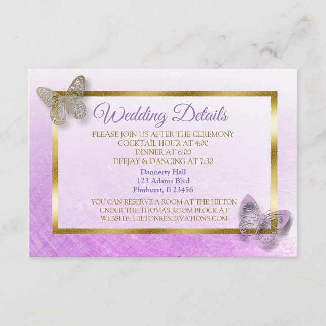 Carte de détails du Mariage de papillon violet et  (Devant)