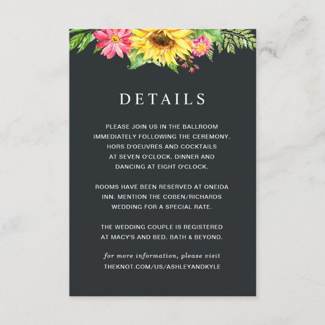 Carte de détails du Mariage de tournesol (Devant)