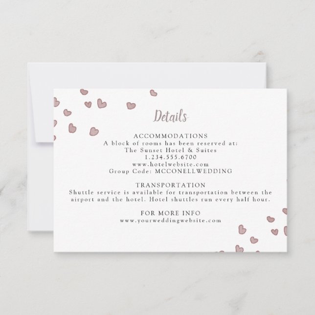 carte de détails du mariage du coeur aquarelle (Devant)
