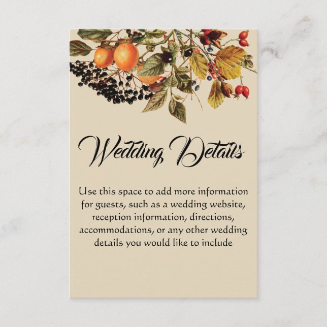 Carte de détails du mariage du feuillage d'automne (Devant)