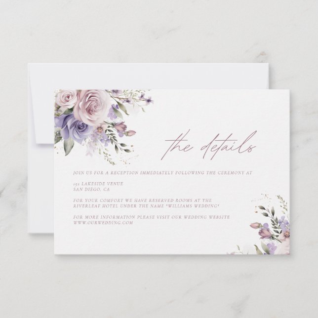 Carte de détails du Mariage Dusty Mauve & Lavender (Devant)