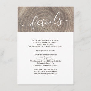 Carte de détails du mariage en bois rustique