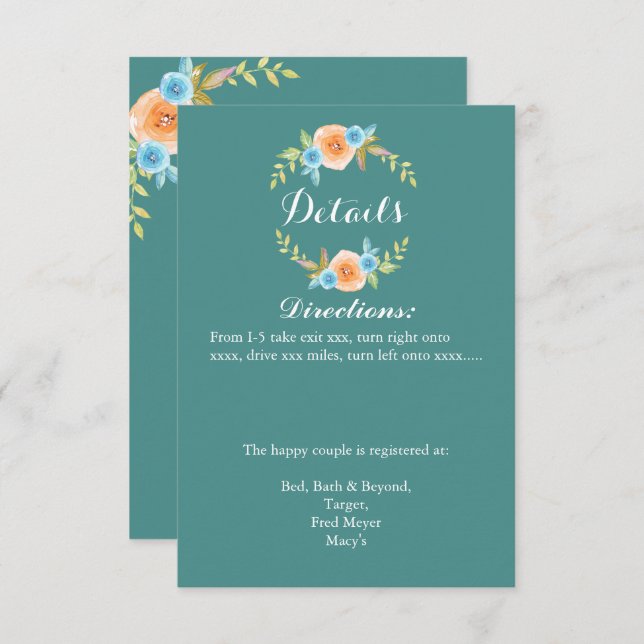 Carte de détails du Mariage Fall Watercolo (Devant / Derrière)