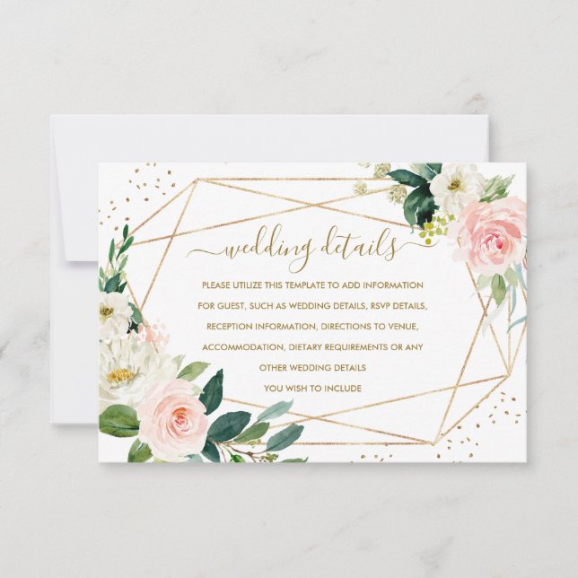Carte de détails du Mariage floral or brillant géo (Devant)