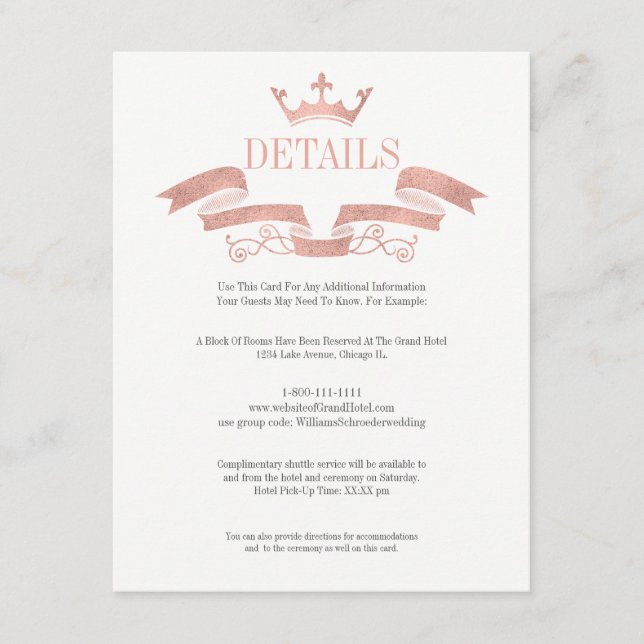 Carte de détails du Mariage Gold Crest Rose classi (Devant)