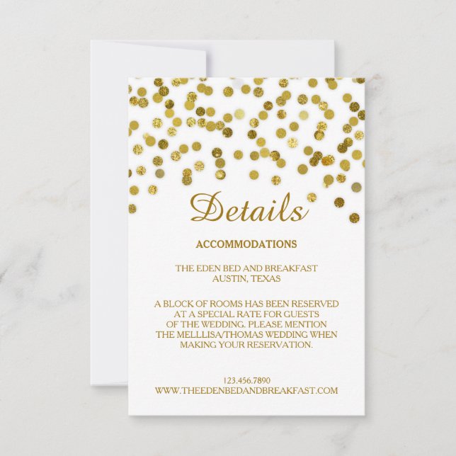 Carte de détails du Mariage Gold Faux Parties scin (Devant)