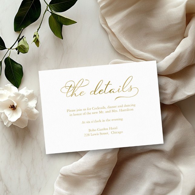 Carte de détails du Mariage Gold Foil simple et él (Créateur téléchargé)