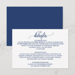 Carte de détails du Mariage Navy Blue Simple Calli