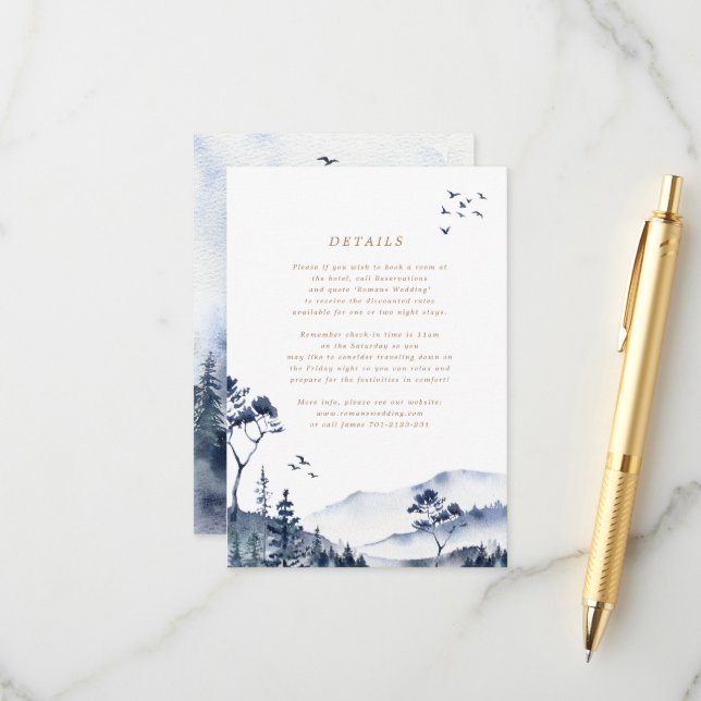 Carte de détails du Mariage Rustic Blue Mountain (Devant/Arrière en situation)