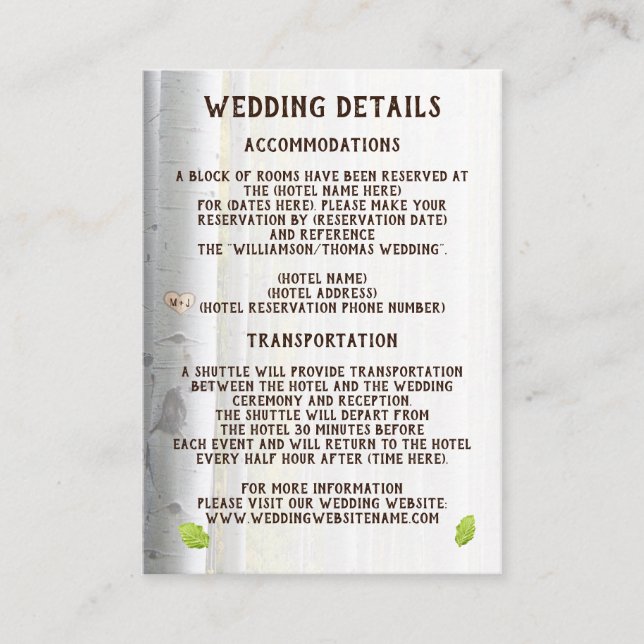 Carte de détails du mariage rustique du coeur de B (Devant)