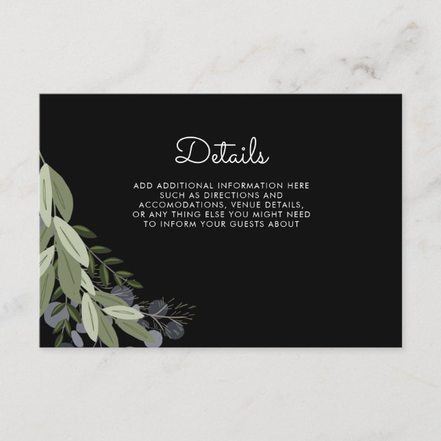 Carte de détails du Mariage Sprigs de minuit (Devant)