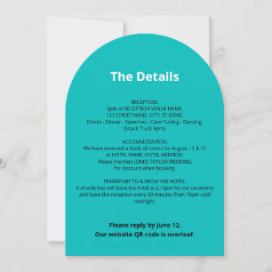Carte de détails du Mariage Turquoise du code QR