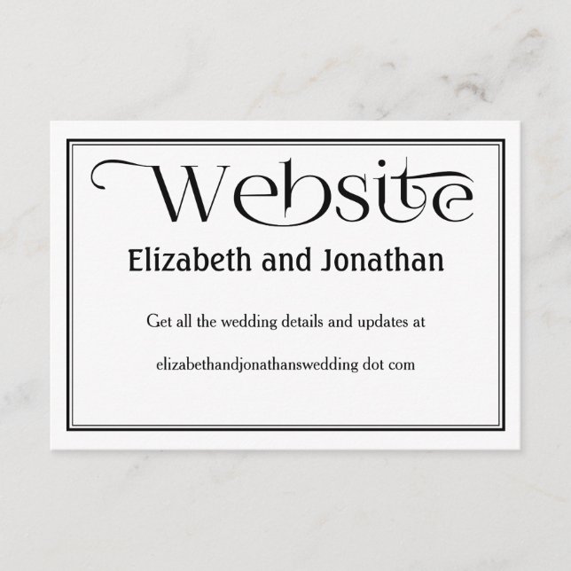 Carte de détails du site Web du Mariage noir et bl (Devant)