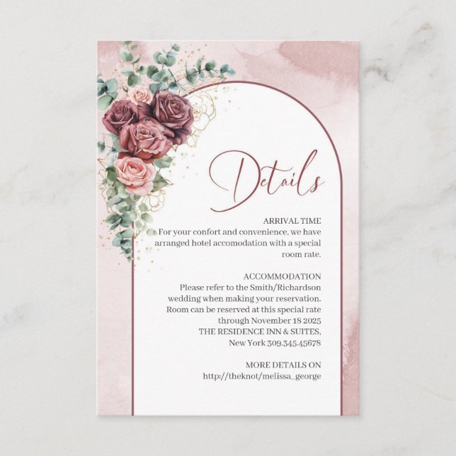 Carte de détails florale et bordeaux en arc de cer (Devant)