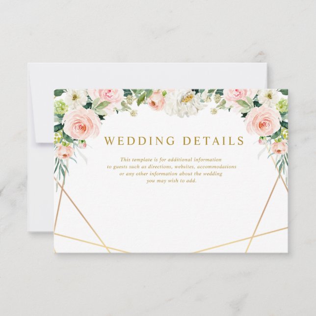 carte de détails mariage à fleurs rose (Devant)