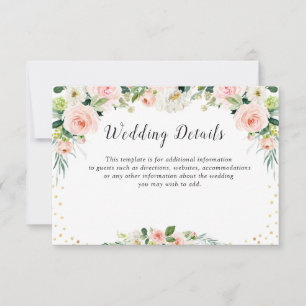 carte de détails mariage à fleurs rose