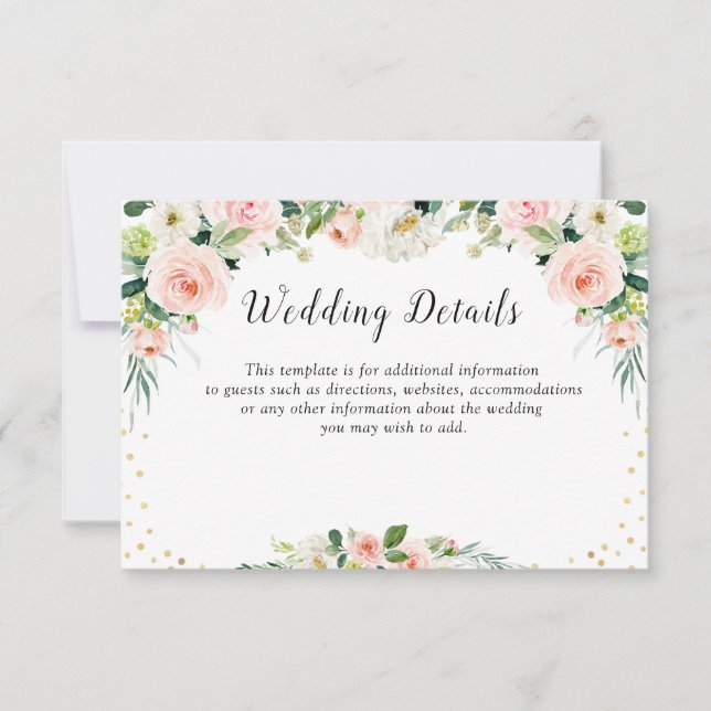 carte de détails mariage à fleurs rose (Devant)
