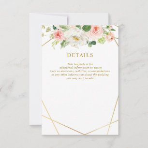 carte de détails mariage à fleurs rose