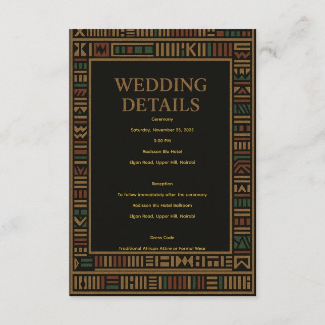 Carte de détails Mariage africain Kente (Devant)