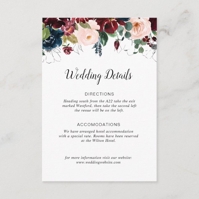 carte de détails mariage bleu marine (Devant)