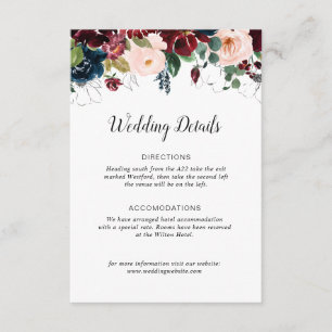 carte de détails mariage bleu marine