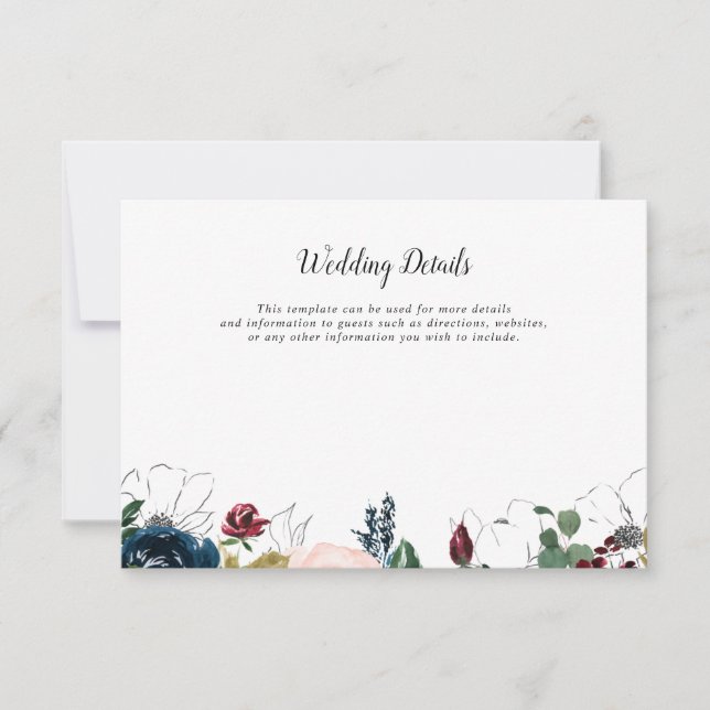 carte de détails mariage bleu marine (Devant)