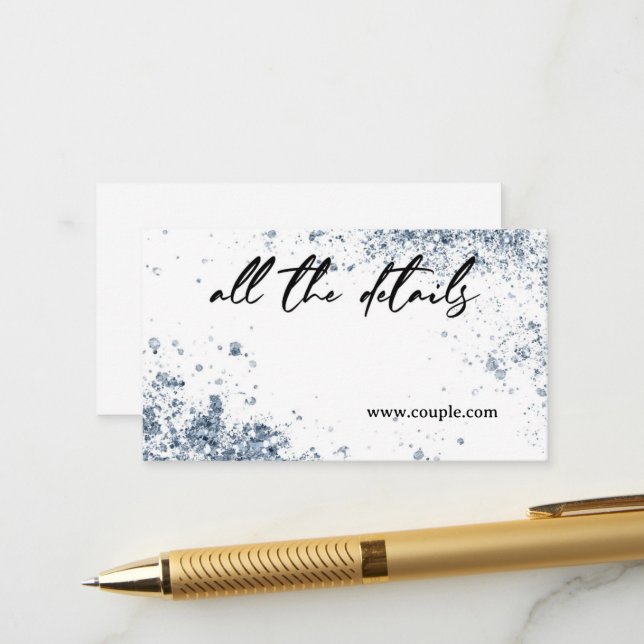 Carte de détails Mariage bleu poussiéreux minimal (Devant/Arrière en situation)