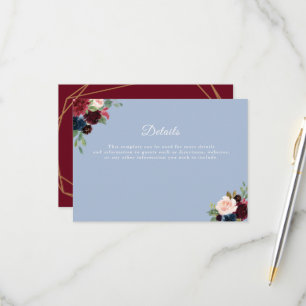 carte de détails mariage bleu roux