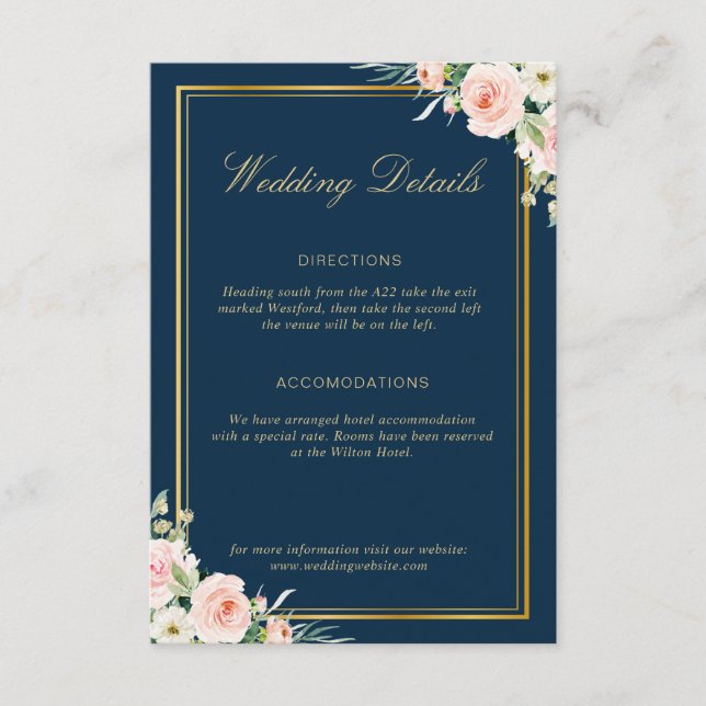 carte de détails mariage cadre or classique (Devant)