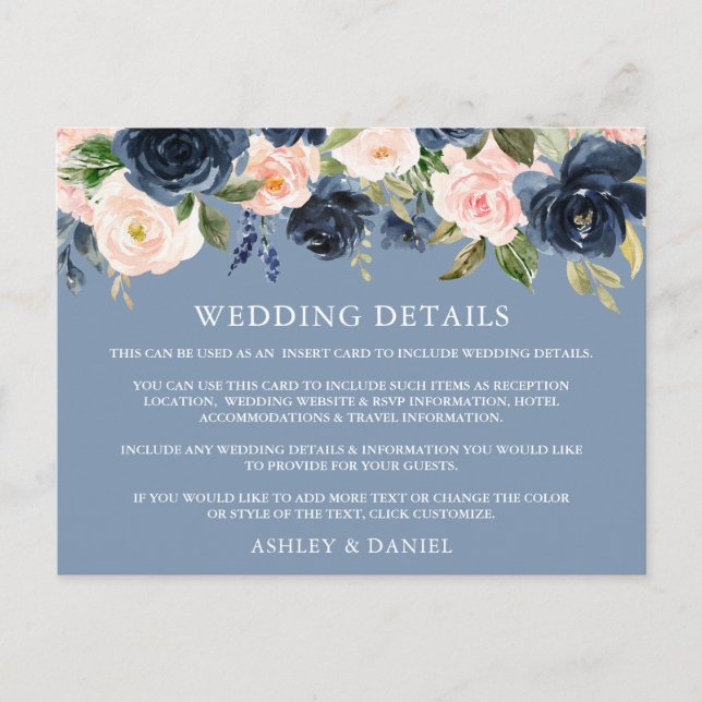 Carte de détails Mariage couleur aquarelle Floral  (Devant)