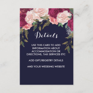 Carte de détails mariage de la marine florale bord