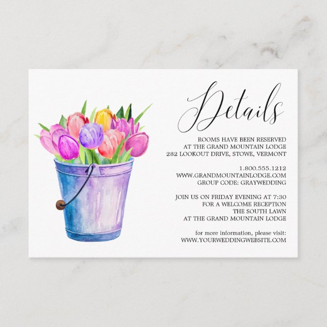 Carte de détails Mariage du seau de tulipes à fleu (Devant)