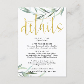 Carte de détails Mariage Eucalyptus Gold
