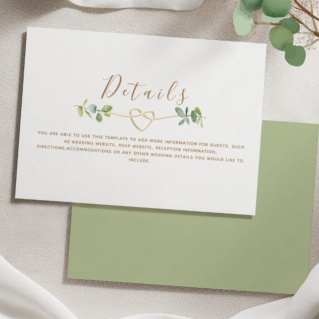 Carte de détails Mariage Eucalyptus vert neutre (Créateur téléchargé)
