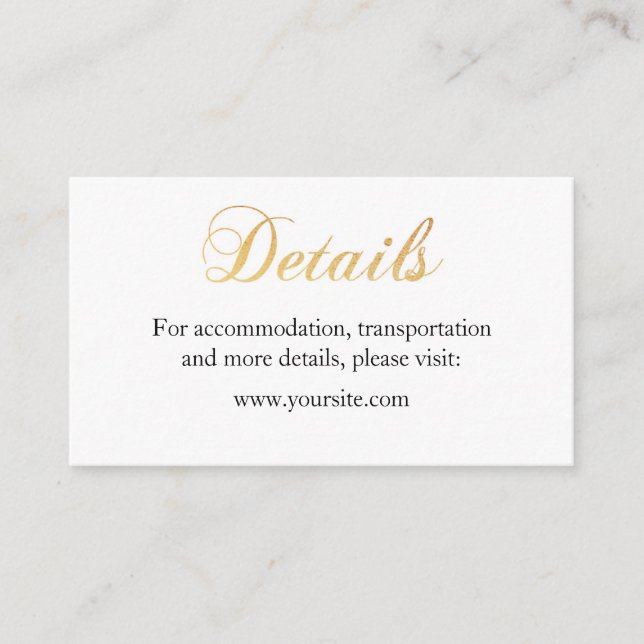 Carte de détails mariage or. Plier une carte simpl (Devant)