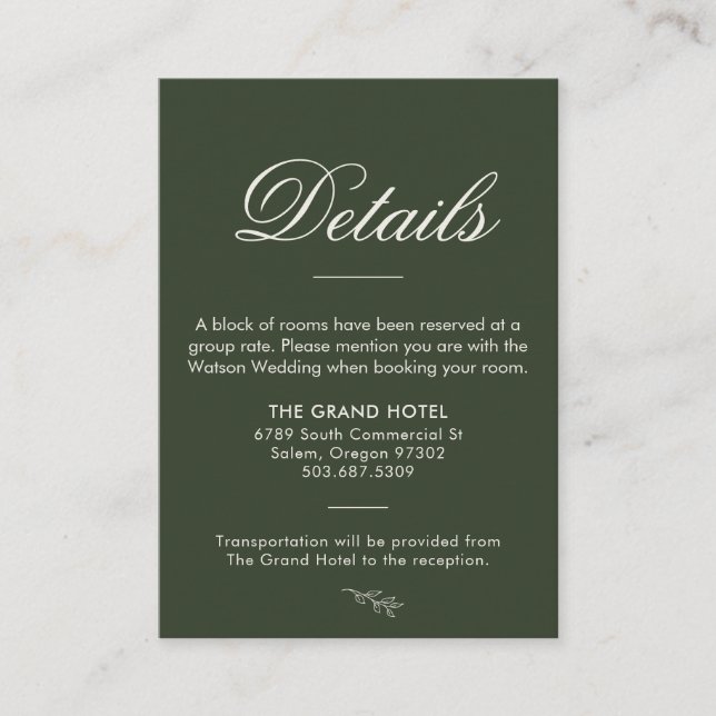 Carte de détails Mariage simple (Devant)