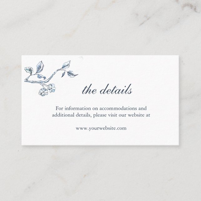 Carte de détails mariage simple bleu et blanc (Devant)