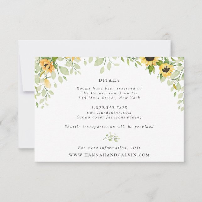 Carte de détails Mariage Sunflower and Greenery (Devant)
