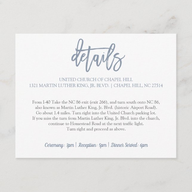Carte de détails mariage | Type de brosse (bleu fo (Devant)