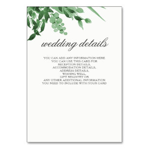 carte de détails mariage verdure