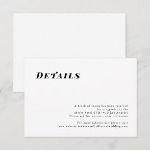 Carte de détails minimaliste de mariage élégant