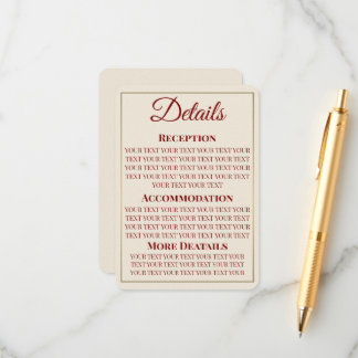 Carte de détails minimaliste du Mariage