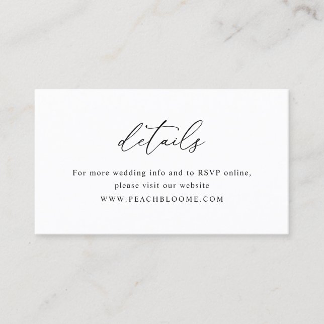 Carte de détails minimaux de Mariage en noir et bl (Devant)