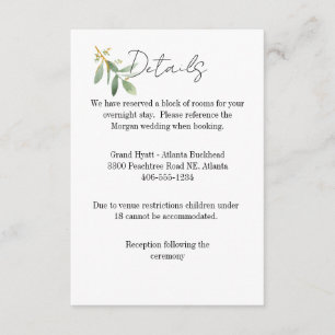 Carte de détails pour tout mariage feuille aquarel